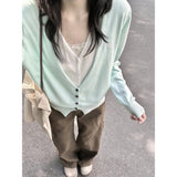 3.18 / Spring On The New XUAN XIAO JIE Spring Fake Two Mint Green Knitted Cardigan Women