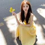 Gentle Wind Yellow Hanging Dress Women 2026 Summer New Tea Break French Fresh Sweet Orange Tnut Dress