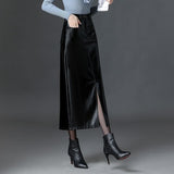 2025 Autumn And Winter High-Rise Straight Body Half Dress Female Version Of Fashion Large Size PU Leather Skirts Thin Dress