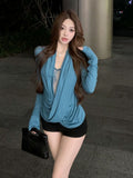 Lace Splicing Fake Two-Piece Collar T-Shirt Women Autumn And Winter Long Sleeves Design Pure White Bottoming Shirt Top