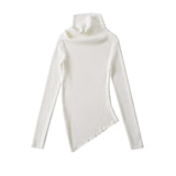 Autumn And Winter Half-Neck Long-Sleeved Knitted Top Girl Slimming Irregular Waist Long Bottom Sweater