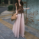 Korean Sweet Little Flying Sleeve Lace Lotus Leaf Shirt + 100-Folded Leg Trousers Feel Slack Trousers Skirt Two Sets Of Women