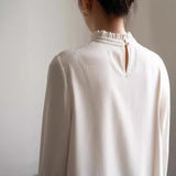 French Elegance Early Spring Commuter Wood Ear Folded Long-Sleeved Shirt Women White Inside Coat