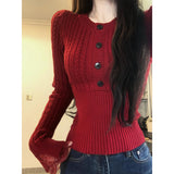 KANING Korean Babes Taut Mah-Shua New Year Red Sweater Spring And Autumn High-End Knitted Shirt