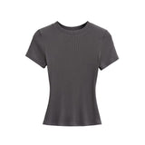 Summer Shoulder Ant Waist T-Shirt Thread Solid Color Foundation Repair Bottom Wide Edge Round Neck Bottom