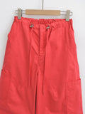 Vintage Water Wash Cotton Casual Workwear Trousers Women Autumn Babes Loose Draw Rope Wide Legs Parachute Trousers