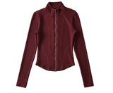Spice Girls Early Spring Australian Velvet Zip Zip Blouse Semi-High Collar Splicing Three-Dimensional Yoga T-Shirt Short Sports Tight