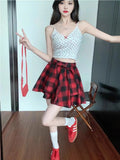 Large-Size Retro High-End Lattice Half-Dress Girl Hottie High-Waisted Strap A-Shaped Skirt With Thin Short Skirt