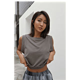 Summer Thin Loose Solid Color Small Vest Women's Sports Quick Dry Fitness Yoga Clothes Dress Shirt