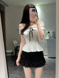 French Pure Sweet Repair Body One-Piece Shoulder Two Sets Of Women's Design Sensation Half Body Short Skirt Summer