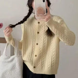 KANING Korean Version Of The Round Collar Retro Knitted Cardigan 2026 Autumn And Winter New Single-Dcupuncture High-End Sweater Woman