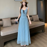Wood Ear Wave Dot Hanging Dress Women's Summer New French Temperament To Show Thin Swing Long Skirt