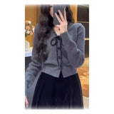 KANING Small Fragrant Wind Bow Gray Knitted Cardigan 2026 Autumn New Wear Wearing A Short Sweater Top Woman