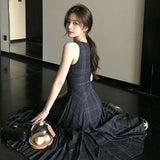 Summer Art Style Retro Style Vest Dress Femininity Elegant Shoulder A-Character Dress
