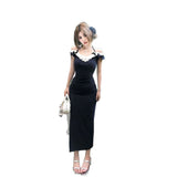 Lace Spliced Hottie Dress Design Sense Flying Sleeve A-Word Dress Female Summer Famous Woman Pure Lust Wind To Waist