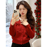 KANING New Year Red Butterfly Knit 2026 Spring New Lace Round-Neck Long Sleeve Sweater