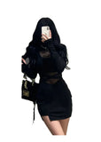 French Chic Mesh Splicing Pure Style Dress Women's Autumn And Winter New Sexy Waist Thin Ass Short Skirt