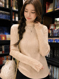 LEKA Gentle Chic Lace Half-High Collar Bottom Sweater 2026 Autumn Dress Women's New Knitted Top
