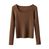 KANING Knitted Bottom Sweater Women's Autumn And Winter 2026 New Body Repair Collar Long Sleeves Short Female Top