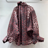 Personalized Street Leopard Trinkage With Big Butterfly Exaggerated Lantern Long-Sleeved Irregular Jacket Shirt Early Autumn Trend New