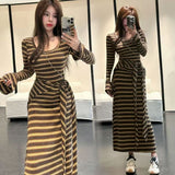 Pure Hot Girl Hit The Striped Dress + Outer Shawl 2026 Autumn And Winter New Popular Dress Women's Dress