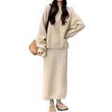 KANING Sheep Velvet Thick Hooded Set 2026 Autumn New Sweater Mid-Long Skirt Two-Piece