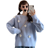 Miss Xue Autumn And Winter New Mahjong Sweater Handmade Three-Dimensional Small Flowers Gentle Wind First Love Knitting Shirt