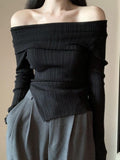 Ins Sexy Hottie Word Shoulder Autumn And Winter Bottom Women's Top Dress Korean Version Of Body-Repair And Bottom Personality Top Lady