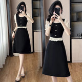 French Temperament Splicing Into The Color Bubble Sleeve Dress Light Luxury High-End Women's Summer Vacation Two Large A-Word Skirt