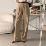 South Korea Spring And Autumn Simple Niche Commute High-Rise Thin Double Pocket Hanging Straight Slacks