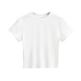Vintage Summer Basic Short-Term Navel Collar Short-Sleeved T-Shirt Solid Elastic Bottom Top