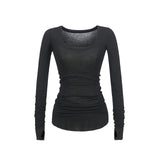 Spice Girl Paper Slightly T-Shirt Woman's New Lazy Windy Loose Thin U-Neck Long-Sleeved T-Shirt Woman's Long Model
