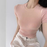 Flat-Up Base T-Shirt Thread Round-Neck Short-Sleeved Bottom Shirt Showing Skinny Short-Sized Hottie