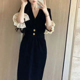 French Hepburn Black Velvet Dress Autumn And Winter High-End Feeling Waist Small Black Dress Light Luxury Small Dress Dress Dress Girl