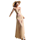 French Beautiful Three-Dimensional Flower Sling Dress Women's Summer Design Feel Waist Net Yarn Fishtail Long Skirt