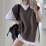 KANING's New Autumn And Winter Korean Version Of The Loose V-Collar Knitted Vest Women Wear Sleeveless Sweater Vest Shoulders
