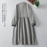 Spring 2025 New Literary Plaid Long-Sleeved Shirt Dress Loose Thin Cotton Linen Dress Woman