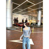 Morning Collar [Original Practice - Front Double Layer] Spice Girls Black Long-Sleeved T-Shirt Girl Autumn Collar Slimming