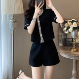 Summer Women's Temperament Goddess Fan High-End Small Fried Street Age-Old Fashion Style Shorts Two-Set #905