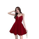 Christmas New Year Red Shawl Gold Velvet Sling Princess Dress Woman To Collect Waist Thin Suit Two Sets