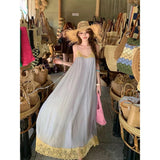 Summer Chiffon Splicing Lace Sling Dress Femininity Gentle Wind Loose Holiday Dress