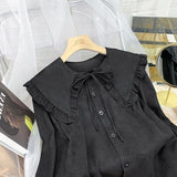 Lotus-Side Doll-Collar Wick Long-Sleeved Shirt Women's Autumn Design Small French Retro Chic Folded Clothes