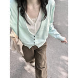 3.18 / Spring On The New XUAN XIAO JIE Spring Fake Two Mint Green Knitted Cardigan Women