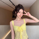 Summer New Pink Bow Lace Sling Female Korean Version Of Pure Hot Girl Short Inside And Outside To Wear Clothes