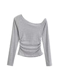 Autumn New Blogger Pure Lusty Slant Shoulder Plus Velvet Long Sleeve Bottom Shirt