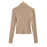Autumn And Winter Babes Knitted Maillard Pit Zip Half-High Collar Coat Long Sleeves Short Fashion Thin Sweater
