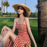 Small Man French Open Fork Thousand Bird Lattice Skirt 2025 Summer Temperament Light Style Dress Explosion