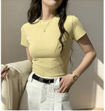 Solid Color Bottom Slim Short-Sleeved T-Shirt Women Summer Tide New Thin Short-Sleeved Top Woman