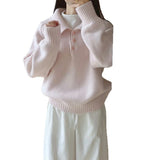 KANING Gentle Wind And Milk Sweet Soft Glutinous Polo Collar Sweater Women 2026 Autumn And Winter New Loose Temperament Knitting Shirt