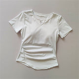 Summer Sports Yoga Suit With Chest Pad V-Neck Short-Sleeved Women's Training Fitness Running Slimming Top